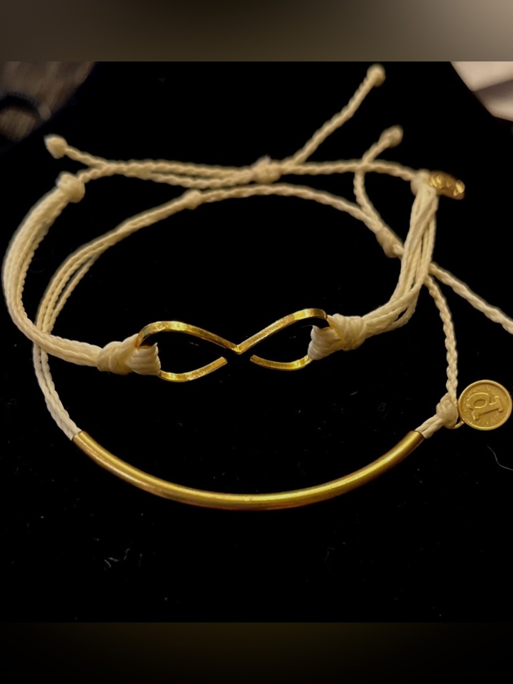 Pura Vida Gold Infinity and Bar Cream Cord Bracelet Set